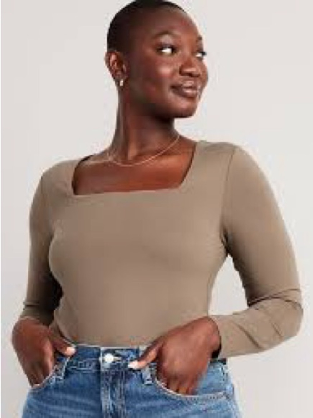 Old Navy Square Neck Long Sleeve Bodysuit Tan Beige Women’s Size XL